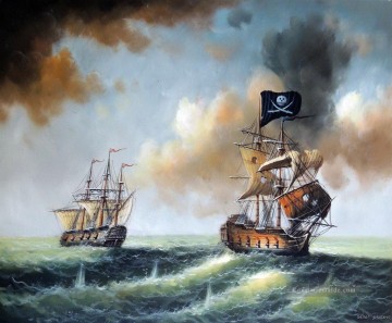 Pirat auf Kriegsschiff Seeschlachtships kämpfen Ölgemälde